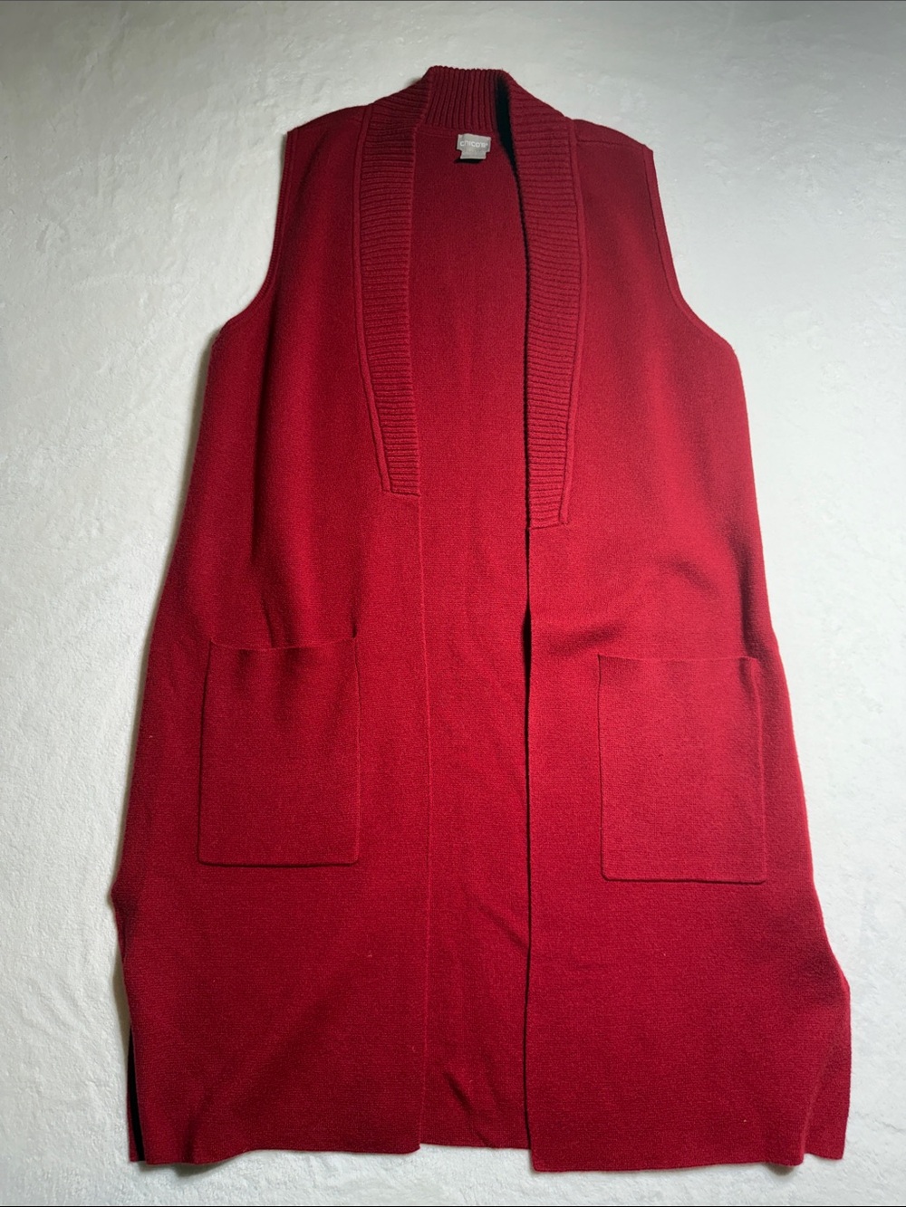 Chico's Red Sleeveless Long Cardigan Sweater